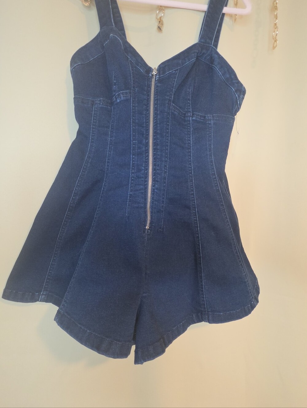 Free People Dark Blue Denim Zip Romper